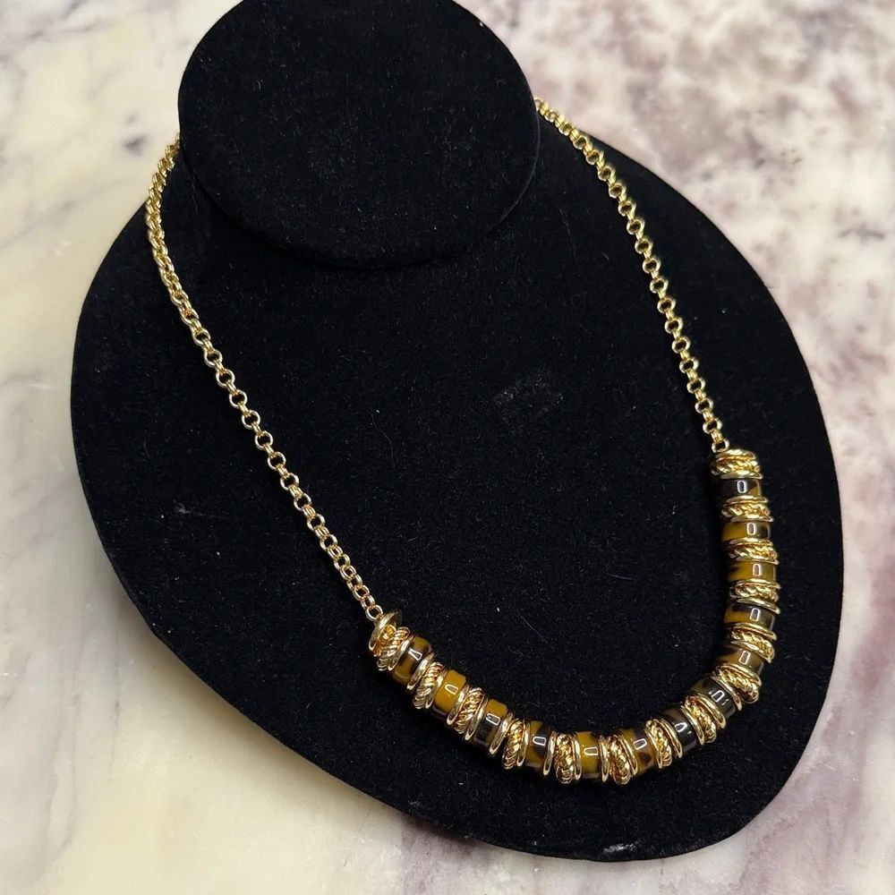 Talbots Gold-Tone Necklace with Amber Bead Accents